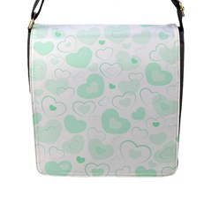 Pastel Green Hearts Flap Closure Messenger Bag (l) by retrotoomoderndesigns