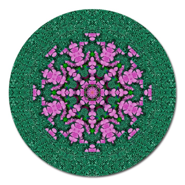 The Most Uniqe Flower Star In Ornate Glitter Magnet 5  (Round)