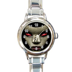 Evil Nun Close Up Portrait Illustration Round Italian Charm Watch by dflcprintsclothing