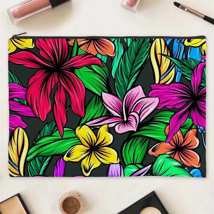 Neon Hibiscus Cosmetic Bag (XXXL)