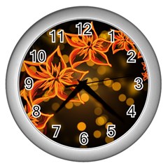 Flowers Background Bokeh Leaf Wall Clock (silver) by Mariart