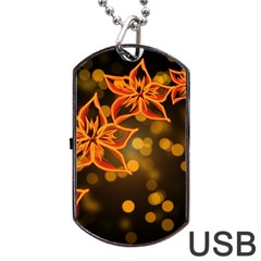 Flowers Background Bokeh Leaf Dog Tag Usb Flash (two Sides) by Mariart