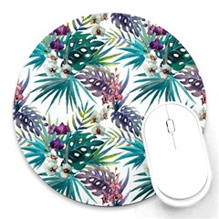 Tropical flowers pattern Round Mousepads