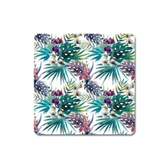 Tropical flowers pattern Square Magnet