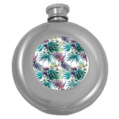 Tropical flowers pattern Round Hip Flask (5 oz)