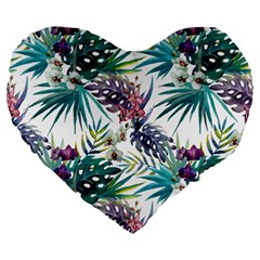 Tropical flowers pattern Large 19  Premium Flano Heart Shape Cushions