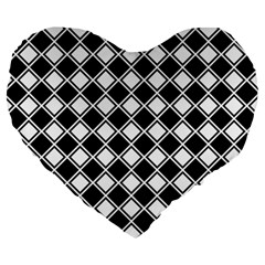 Black And White Diamonds Large 19  Premium Heart Shape Cushions by retrotoomoderndesigns