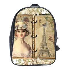 Vintage Design - Paris School Bag (xl) by WensdaiAmbrose