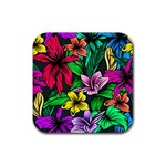 Neon Hibiscus Rubber Coaster (Square)  Front