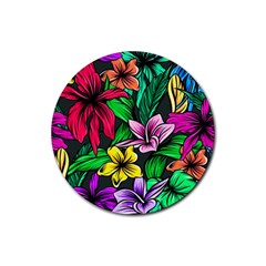 Neon Hibiscus Rubber Coaster (round)  by retrotoomoderndesigns