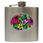 Neon Hibiscus Hip Flask (6 oz) Front