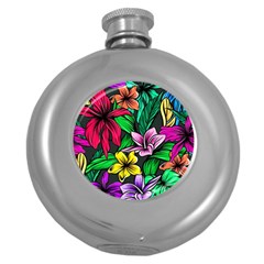 Neon Hibiscus Round Hip Flask (5 oz)