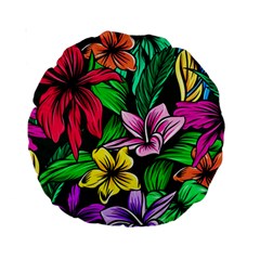 Neon Hibiscus Standard 15  Premium Round Cushions