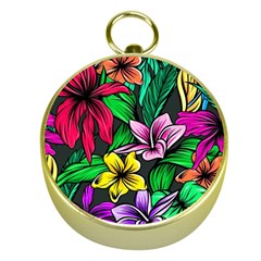 Neon Hibiscus Gold Compasses