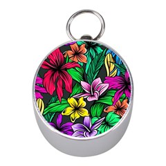 Neon Hibiscus Mini Silver Compasses