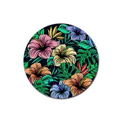 Hibiscus Dream Rubber Round Coaster (4 Pack)  by retrotoomoderndesigns