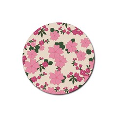 Floral Vintage Flowers Wallpaper Rubber Round Coaster (4 Pack)  by Mariart