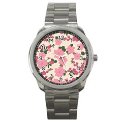 Floral Vintage Flowers Wallpaper Sport Metal Watch by Mariart