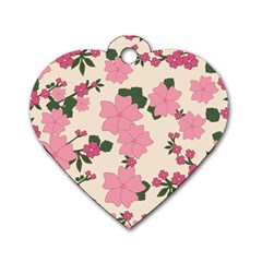 Floral Vintage Flowers Wallpaper Dog Tag Heart (one Side) by Mariart