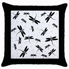 Dragonflies Pattern Throw Pillow Case (black) by Valentinaart