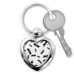 Dragonflies Pattern Key Chains (heart)  by Valentinaart