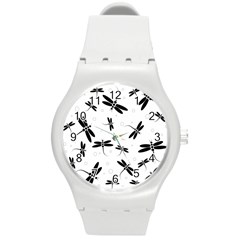 Dragonflies Pattern Round Plastic Sport Watch (m) by Valentinaart