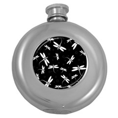 Dragonflies Pattern Round Hip Flask (5 Oz) by Valentinaart