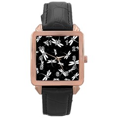 Dragonflies pattern Rose Gold Leather Watch 