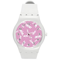 Dragonflies Pattern Round Plastic Sport Watch (m) by Valentinaart