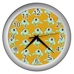 Squidward In Repose Pattern Wall Clock (silver) by Valentinaart