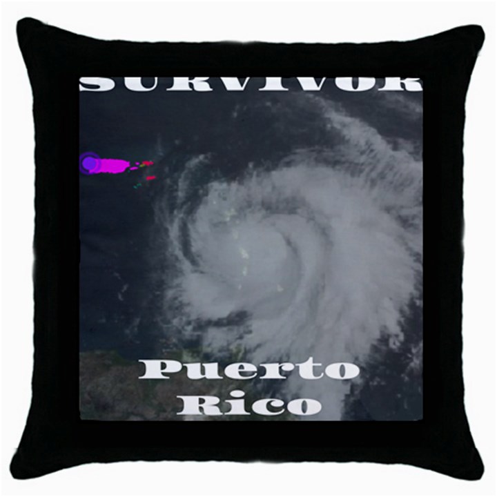 Survivor of Hurricane Maria Puerto Rico Throw Pillow Case (Black)