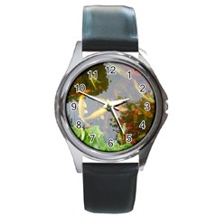 Koi Fish Pond Round Metal Watch by StarvingArtisan