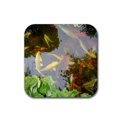 Koi Fish Pond Rubber Coaster (square)  by StarvingArtisan