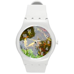 Koi Fish Pond Round Plastic Sport Watch (m) by StarvingArtisan