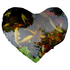 Koi Fish Pond Large 19  Premium Heart Shape Cushions by StarvingArtisan