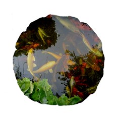 Koi Fish Pond Standard 15  Premium Flano Round Cushions by StarvingArtisan