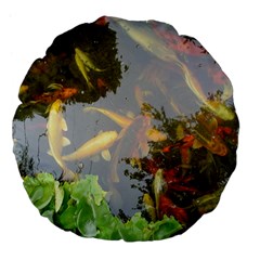 Koi Fish Pond Large 18  Premium Flano Round Cushions by StarvingArtisan