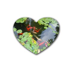 Koi Fish Pond Rubber Coaster (heart)  by StarvingArtisan