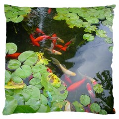 Koi Fish Pond Large Flano Cushion Case (one Side) by StarvingArtisan