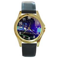 Columbus Commons Round Gold Metal Watch