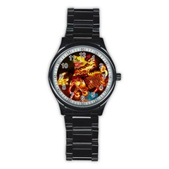 Dragon Lights Stainless Steel Round Watch