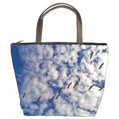 Pelicans In Flight Bucket Bag by StarvingArtisan