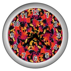 Red Floral Collage Print Design 2 Wall Clock (silver) by dflcprintsclothing