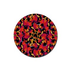 Red Floral Collage Print Design 2 Rubber Round Coaster (4 Pack)  by dflcprintsclothing