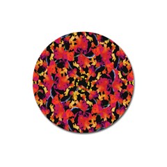 Red Floral Collage Print Design 2 Magnet 3  (round) by dflcprintsclothing