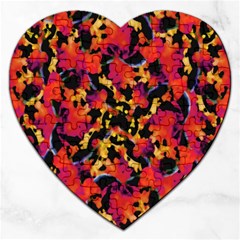 Red Floral Collage Print Design 2 Jigsaw Puzzle (heart) by dflcprintsclothing