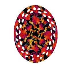 Red Floral Collage Print Design 2 Ornament (oval Filigree) by dflcprintsclothing