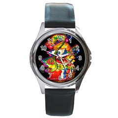 Dragon Lights Centerpiece Round Metal Watch by Riverwoman