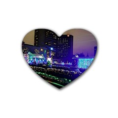 Columbus Commons Lights Rubber Coaster (heart)  by Riverwoman