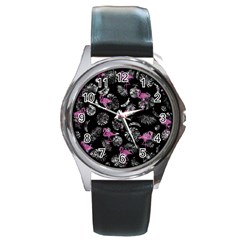 Flamingo Pattern Round Metal Watch by Valentinaart